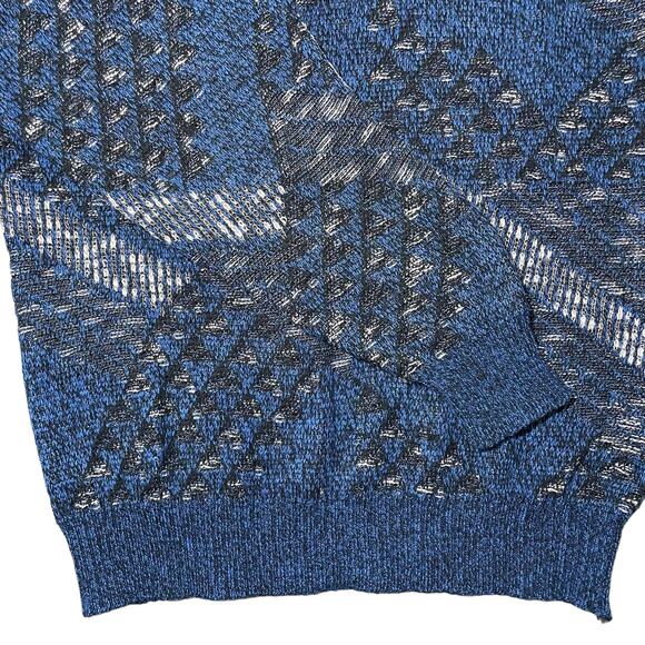 Vintage Michael Gerald Men's Knit Grandpa Crewneck Sweater Blue Black Size Large - Picture 5 of 8